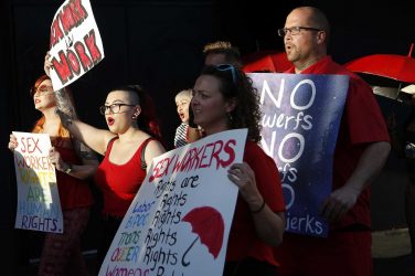 Supporters of sex workers' rights marched in Las Vegas in 2019. AP Photo/John Locher