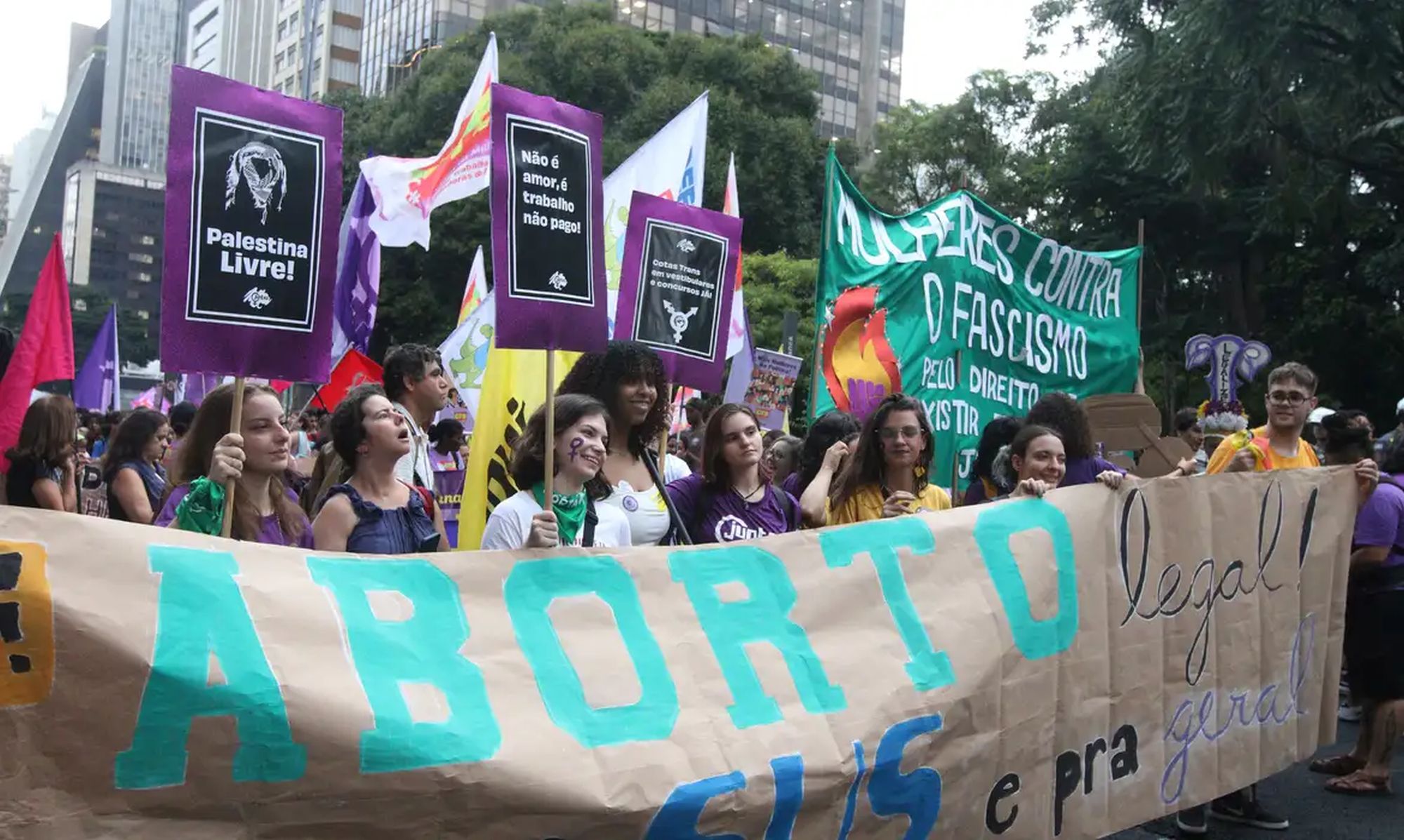 People protest in Sao Paulo against an anti-abortion bill
