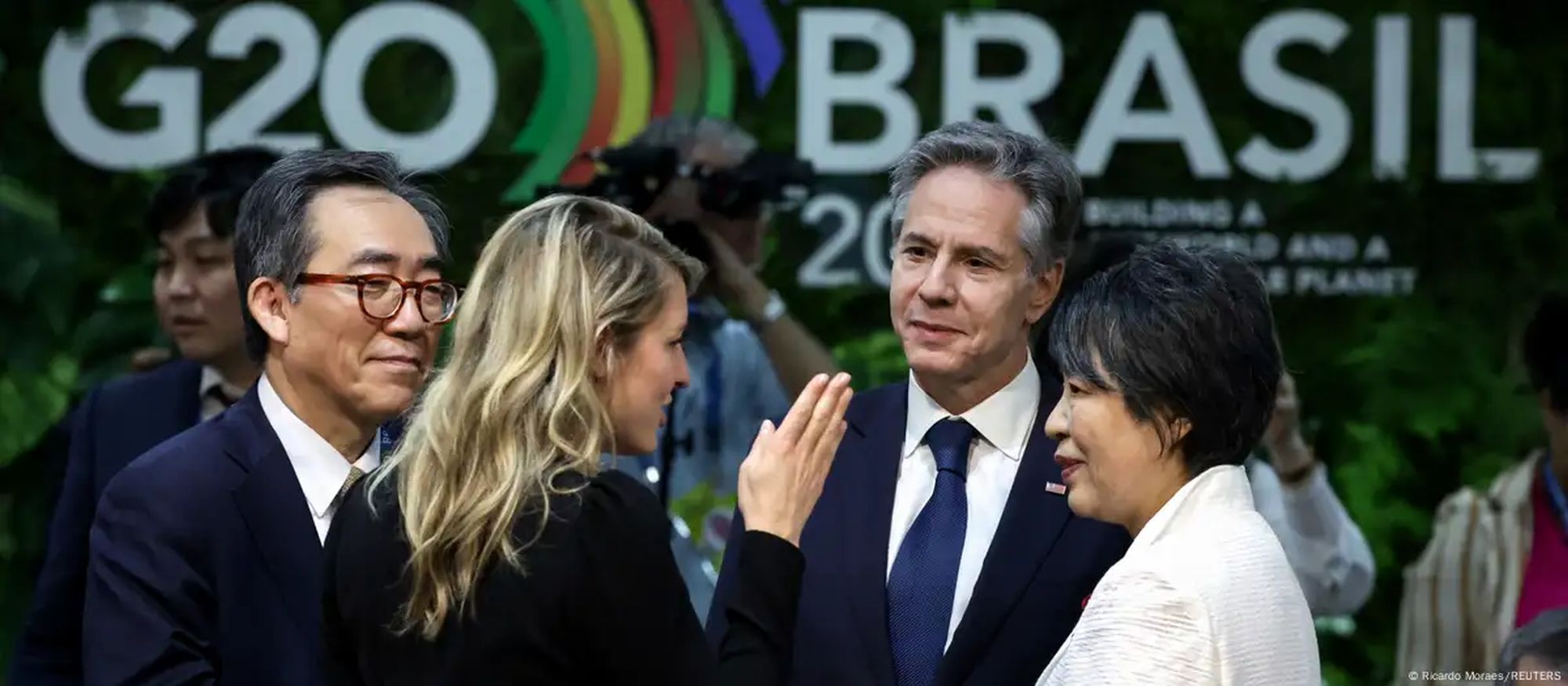 South Korean Foreign Minister Cho Tae-yul, Canadian Foreign Minister Melanie Joly, U.S. Secretary of State Antony Blinken and Japanese Foreign Minister Yoko Kamikawa attend the G20 Foreign Ministers' Meeting in Rio - Ricardo Moraes/REUTERS