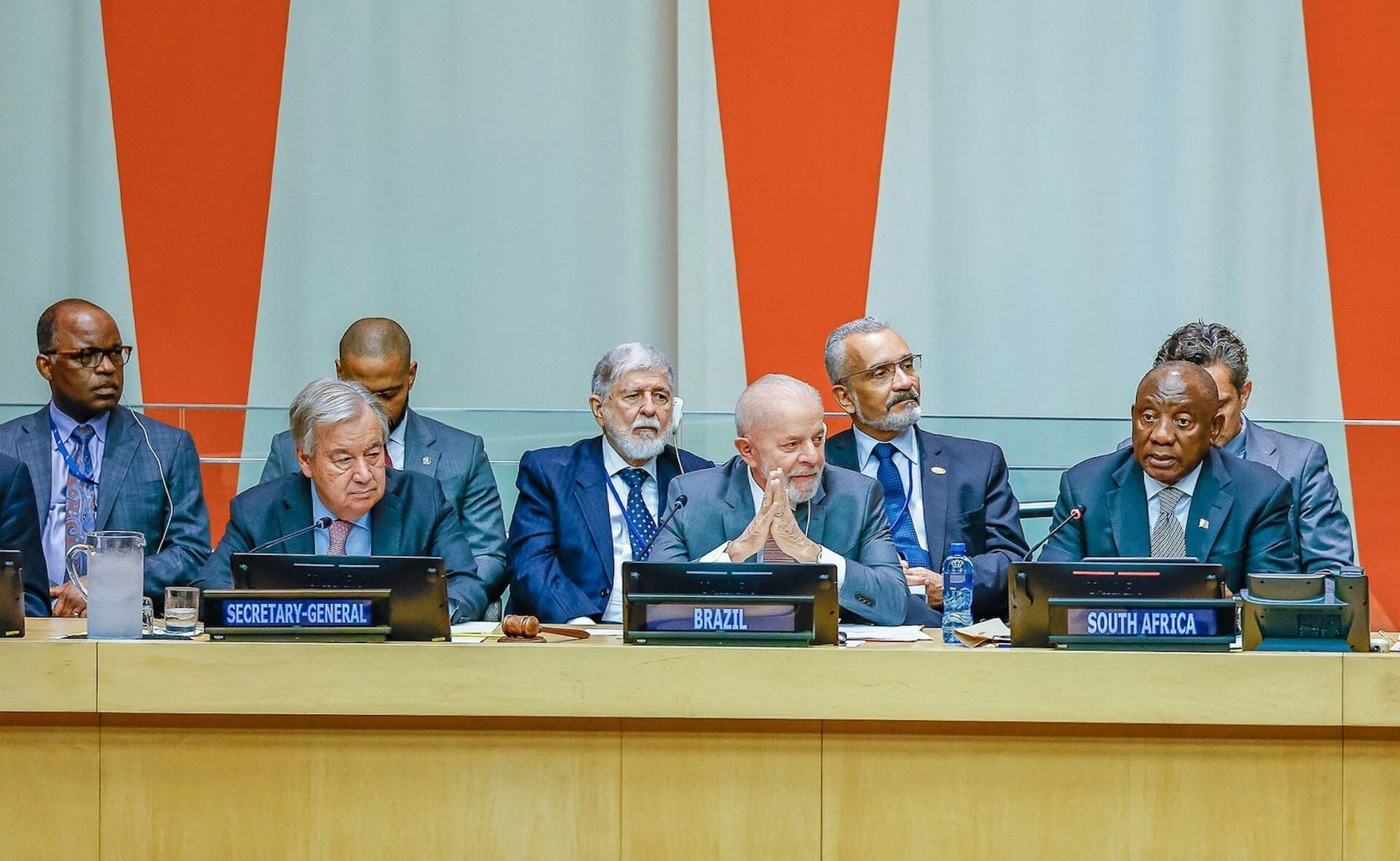 President Lula during the last G20 foreign ministers’ meeting at the UN in September. Next to him is South African President Cyril Ramaphosa, who will take over the group’s presidency in December. Roberto Stuckert Filho / Presidência da República